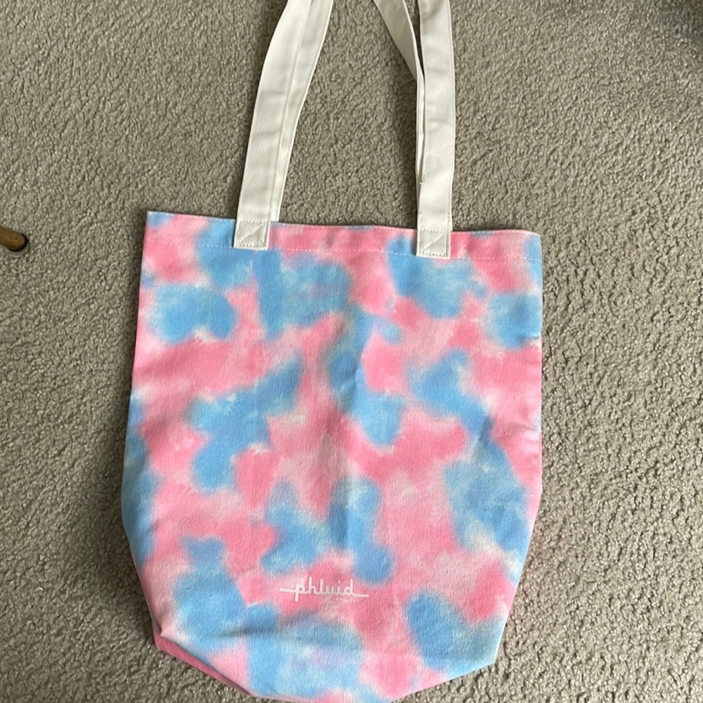 Phluid project tie die pastel pink and blue canvas tote bag- like new